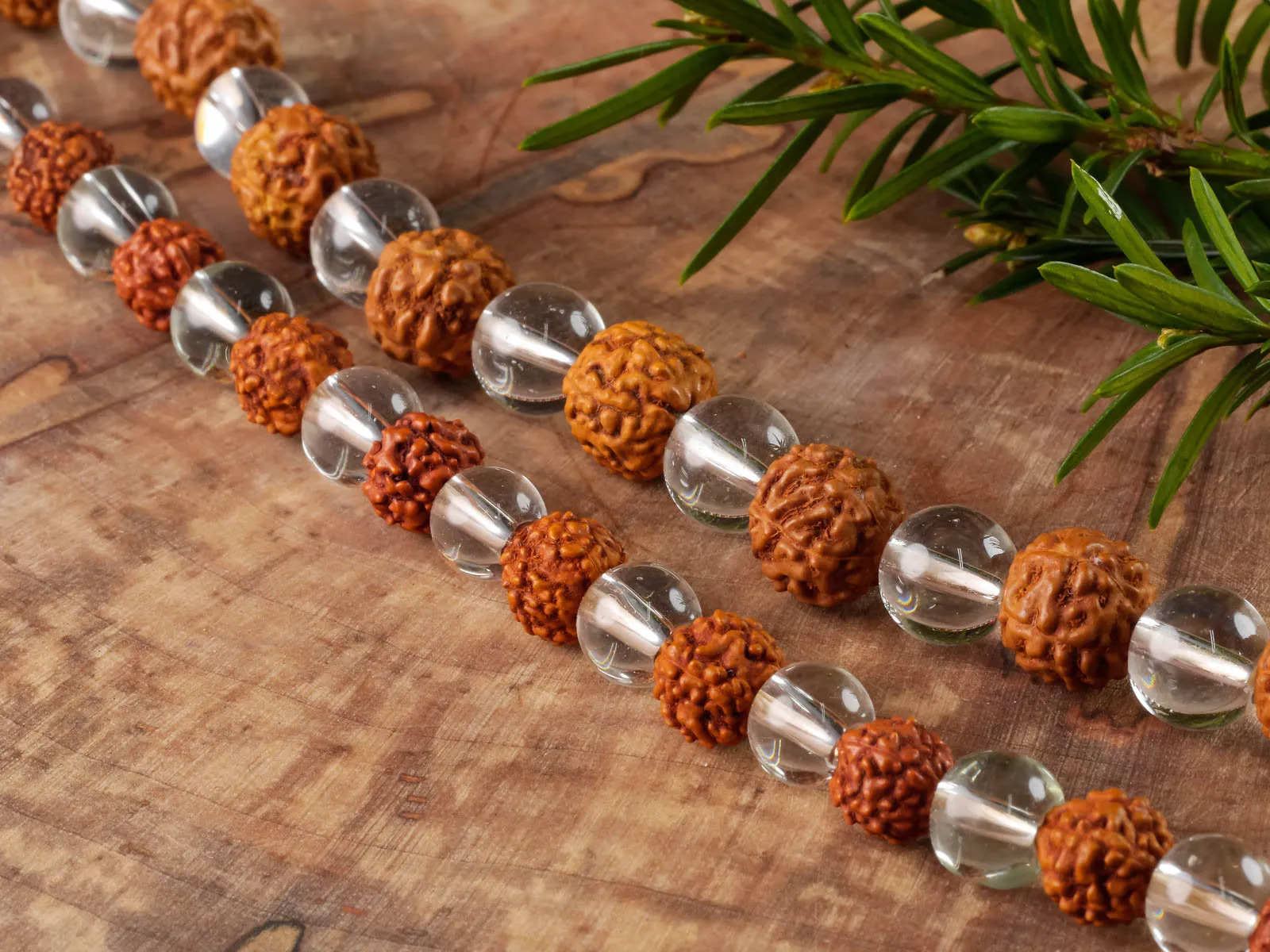 RUDRAKSHA & CLEAR QUARTZ Crystal Necklace, Mala - Handmade Jewelry, Beaded Necklace, Healing Crystals and Stones,  E0432