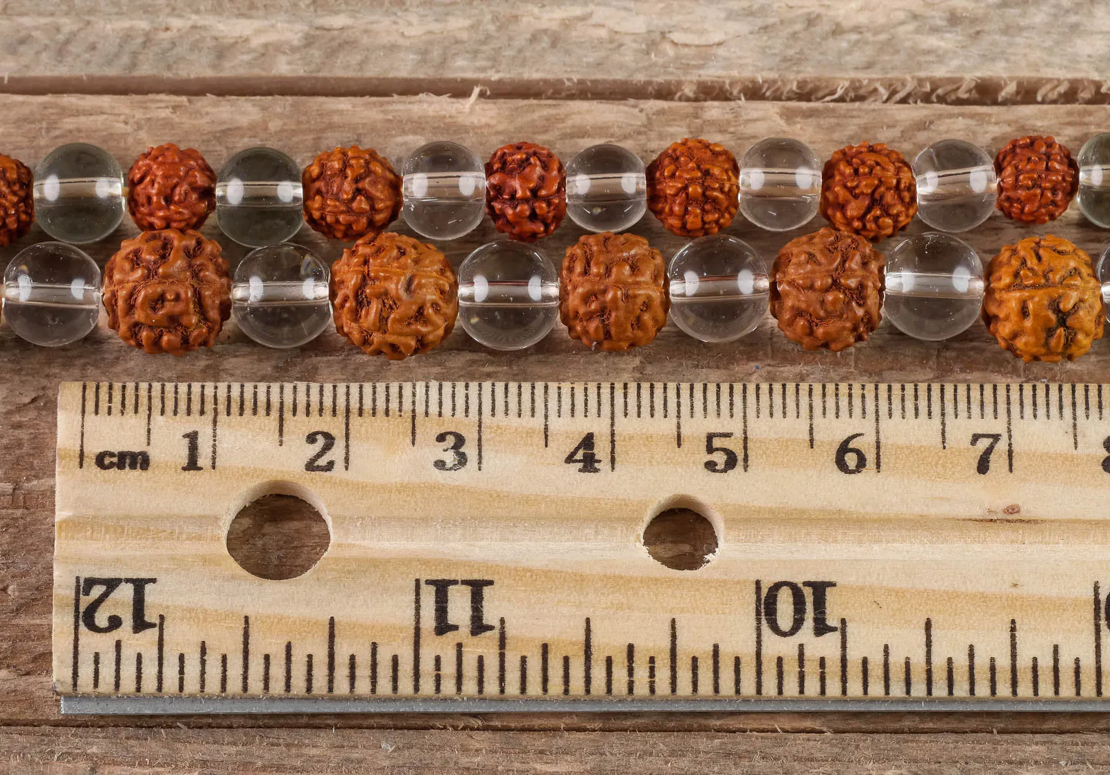 RUDRAKSHA & CLEAR QUARTZ Crystal Necklace, Mala - Handmade Jewelry, Beaded Necklace, Healing Crystals and Stones,  E0432