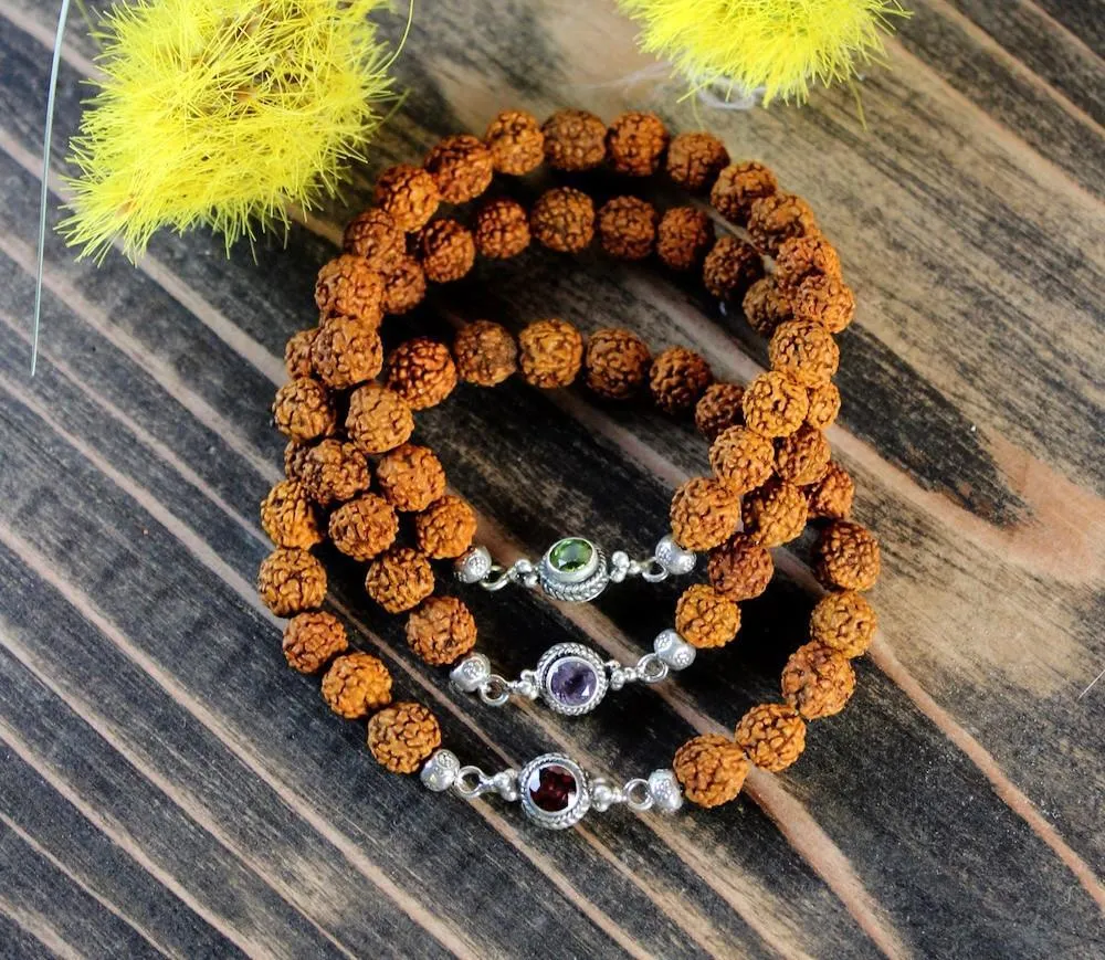 Rudraksha Gem Bracelet Stack