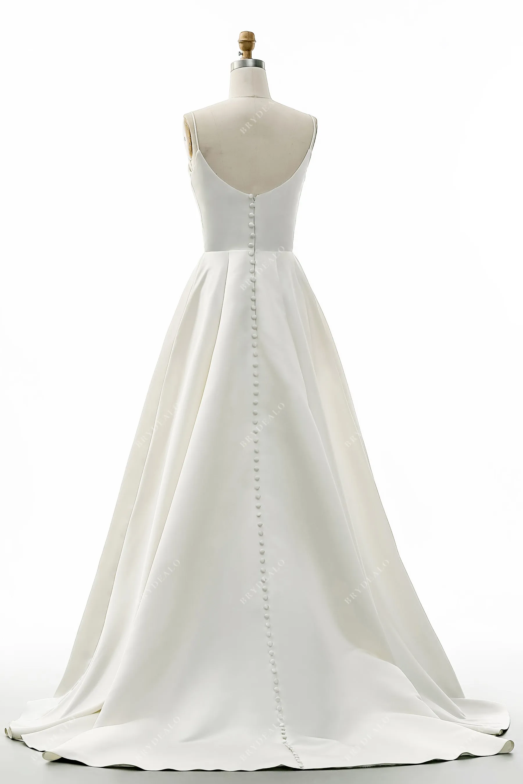 Satin Bridal Gown with Pleated Spaghetti Strap and Ball Gown Skirt