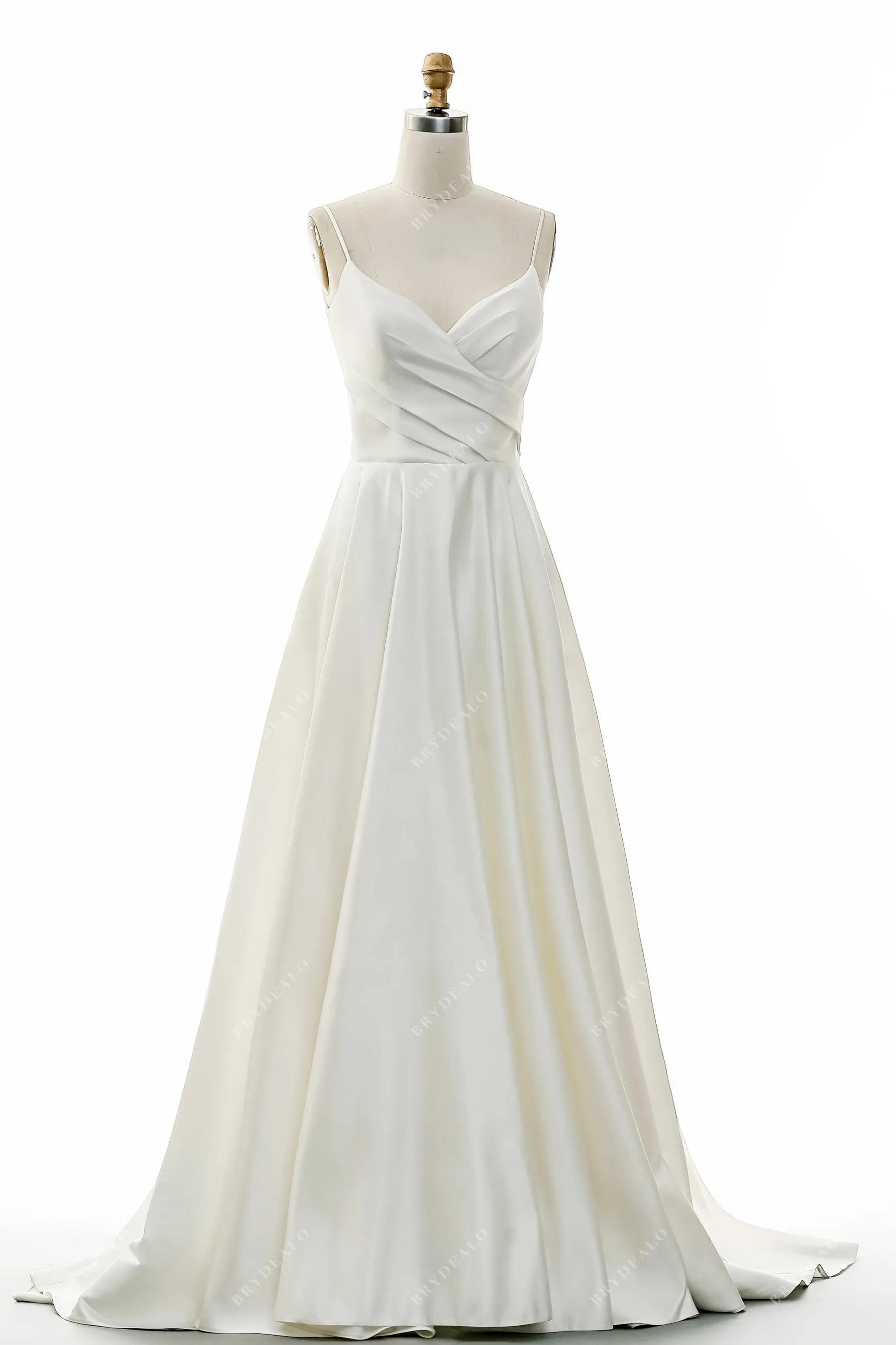 Satin Bridal Gown with Pleated Spaghetti Strap and Ball Gown Skirt