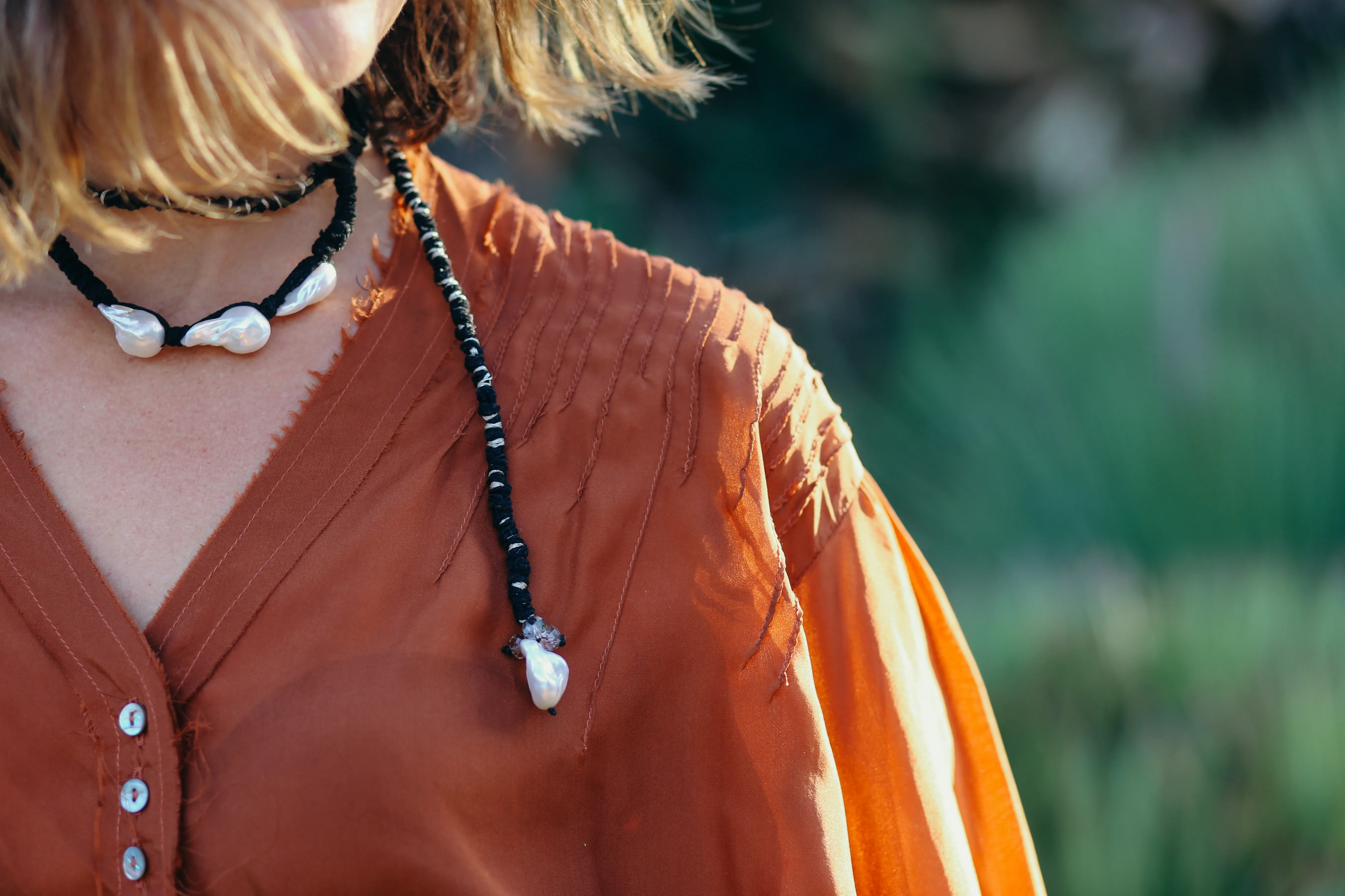 Silk Drop Pearl Lariat Necklace With Quartz