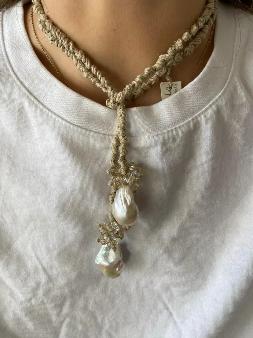 Silk Drop Pearl Lariat Necklace With Quartz
