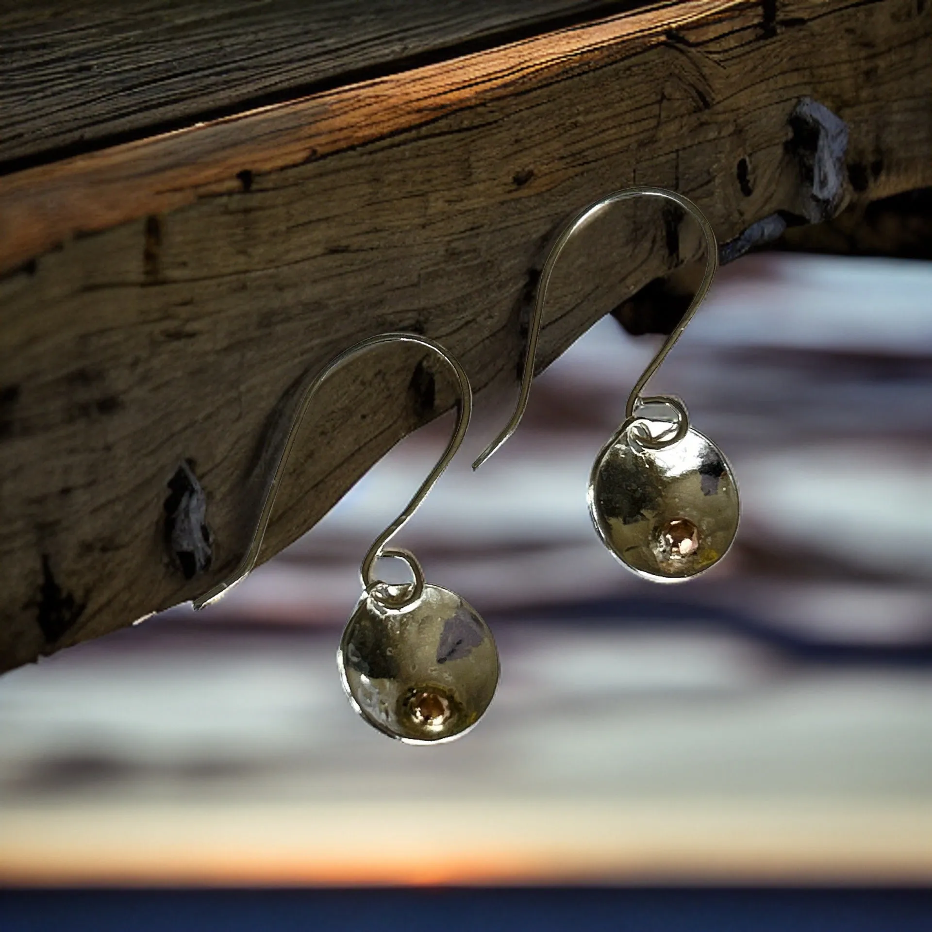 Silver Disc Earrings With Gold
