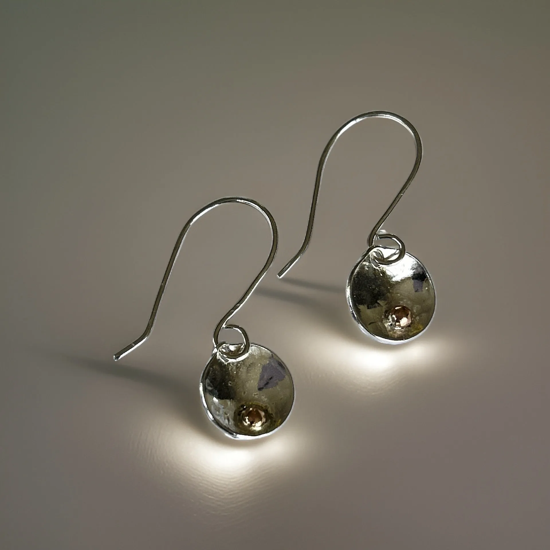 Silver Disc Earrings With Gold
