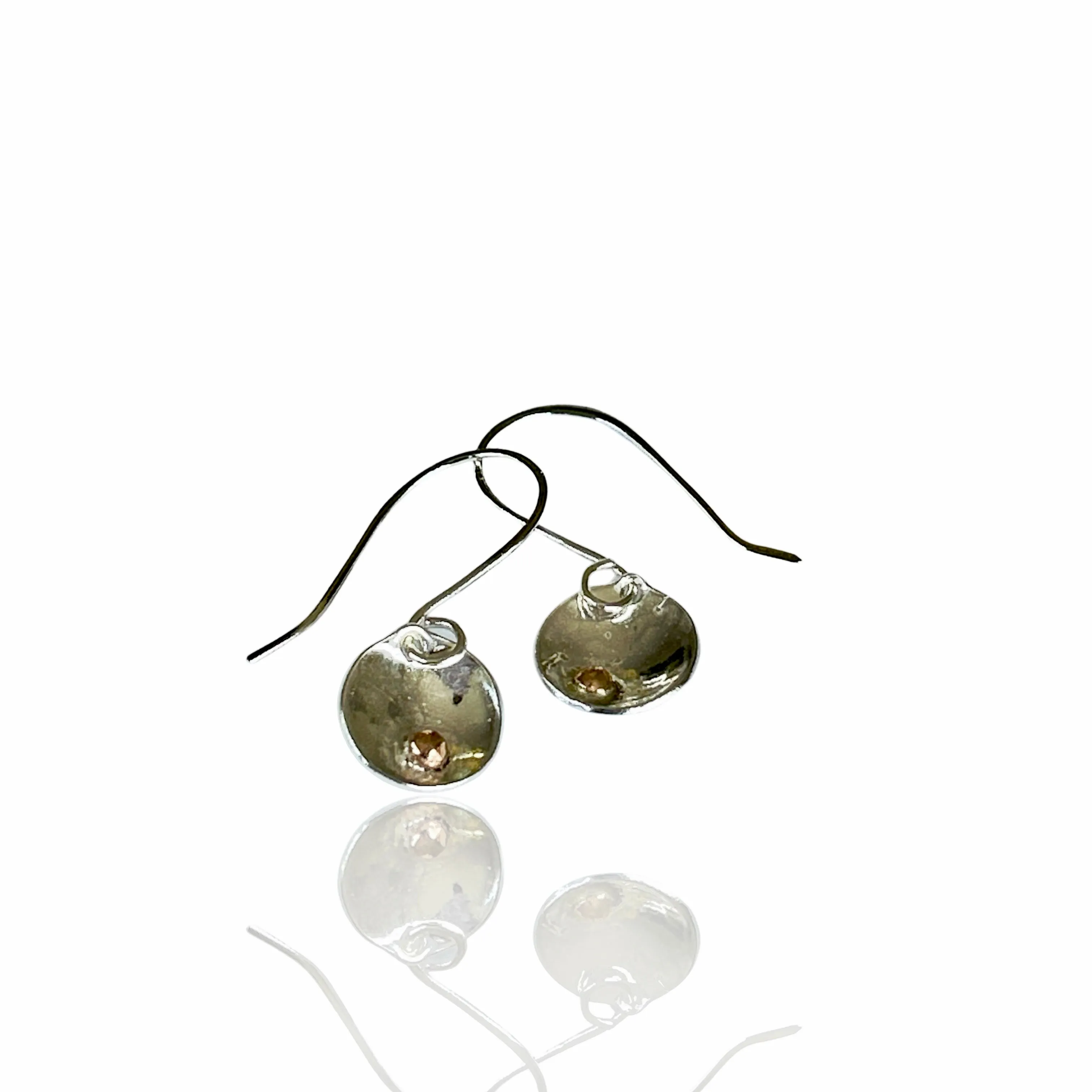 Silver Disc Earrings With Gold