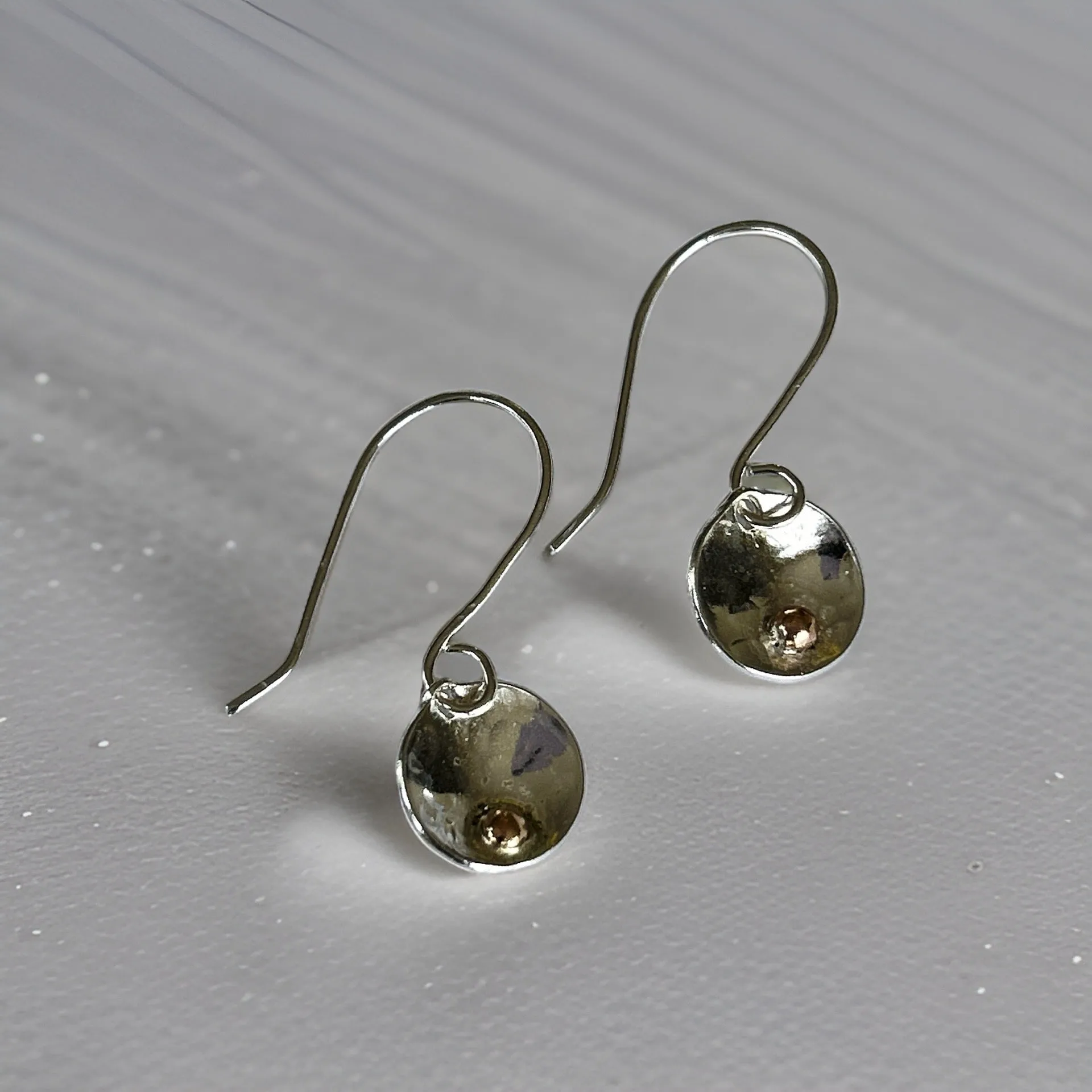 Silver Disc Earrings With Gold