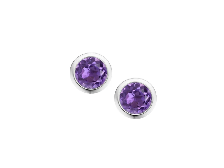 Silver Rub-over Set Coloured Gemstone Studs