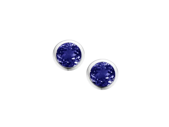 Silver Rub-over Set Coloured Gemstone Studs