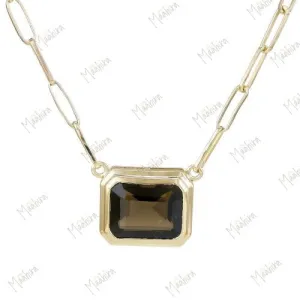 Smokey Quartz 10x8mm Paper clip Chain Necklace 13x11mm