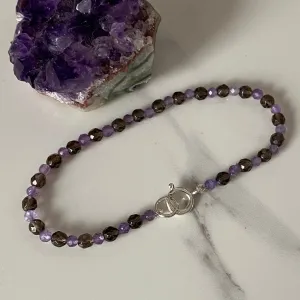Smokey Quartz & Amethyst Sterling Silver Bracelet