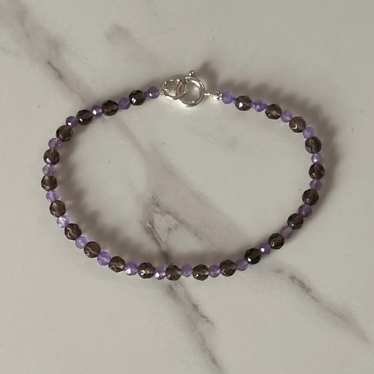 Smokey Quartz & Amethyst Sterling Silver Bracelet