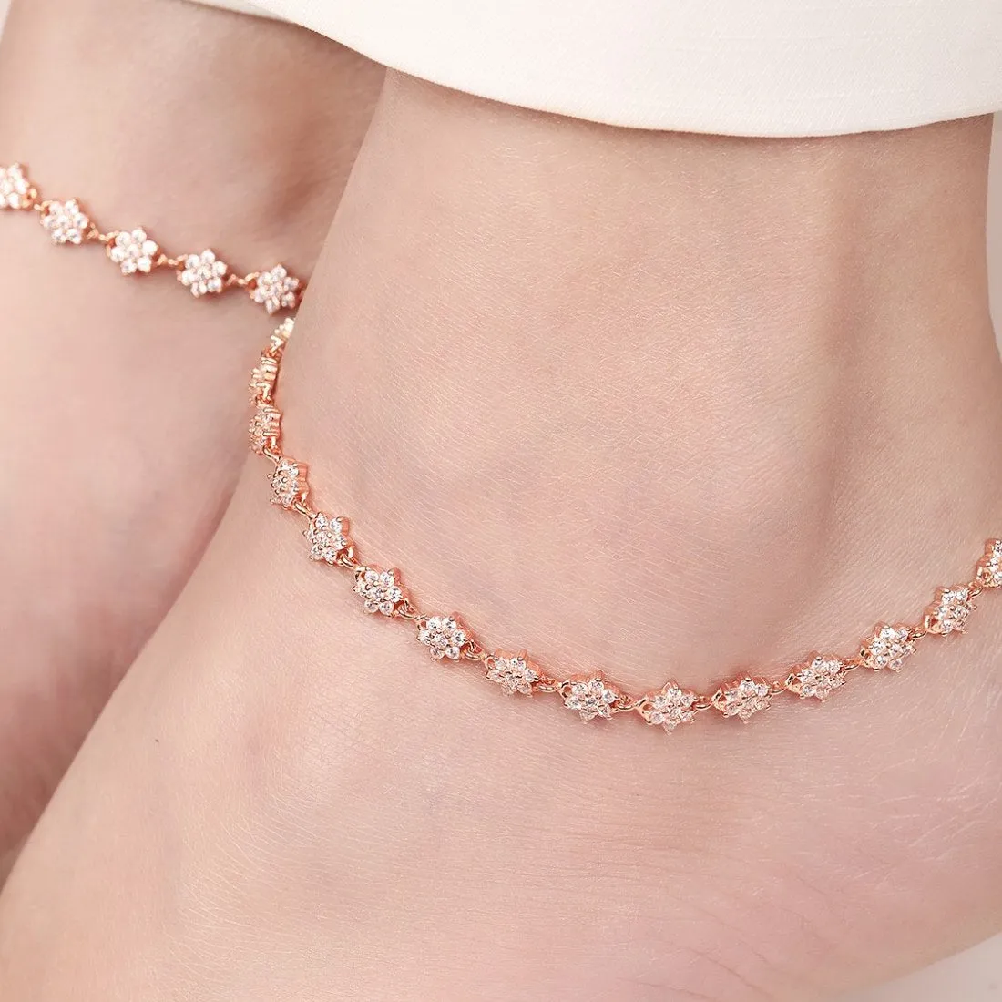 Starry Elegance Rose Gold-Plated 925 Sterling Silver Anklet