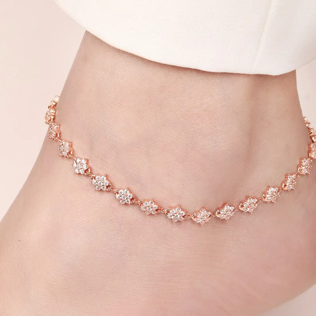 Starry Elegance Rose Gold-Plated 925 Sterling Silver Anklet
