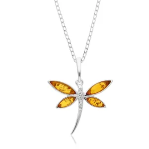 Sterling Silver Amber CZ Dragonfly Pendant