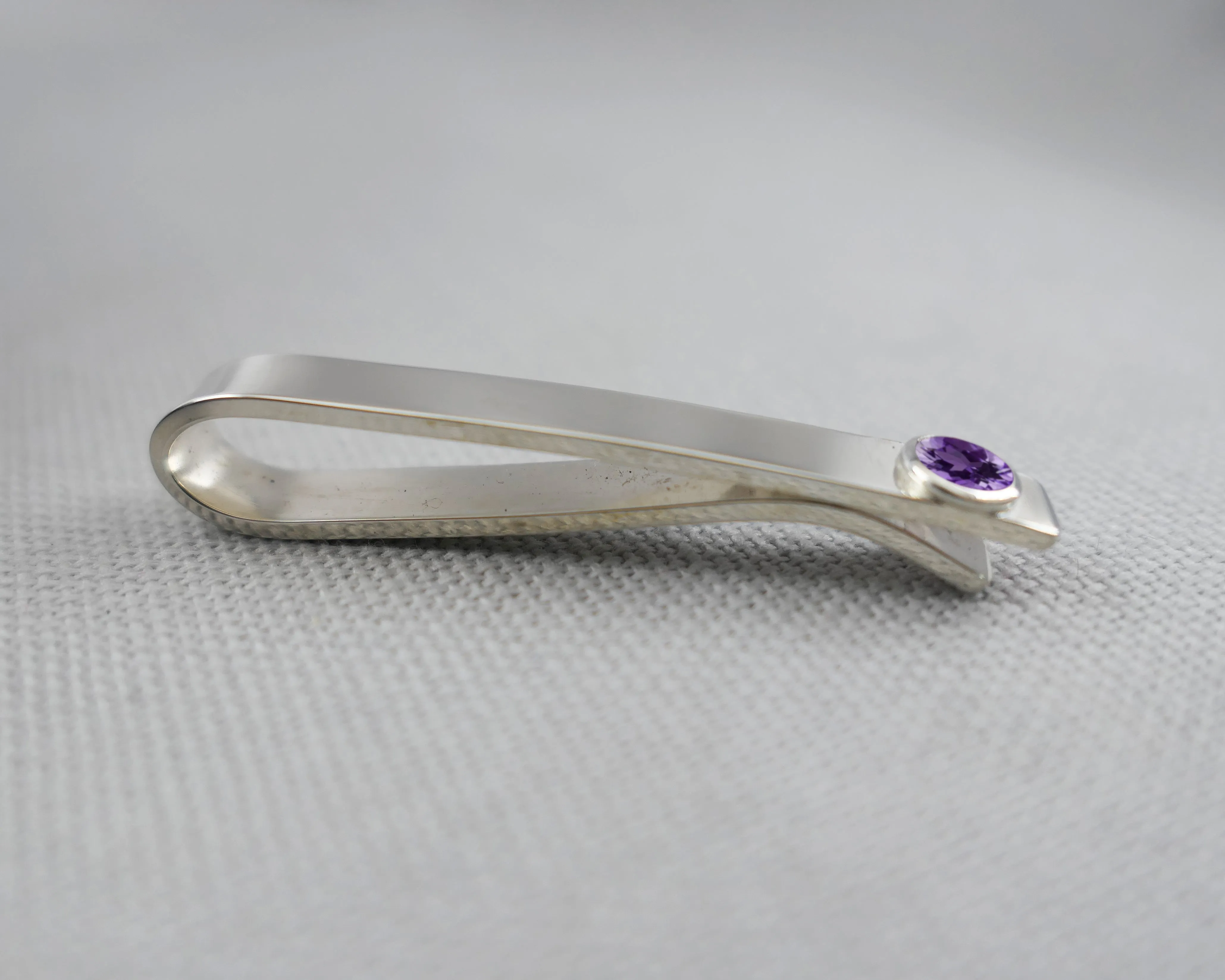 Sterling Silver Amethyst Bezel Set Slide Tie Bar