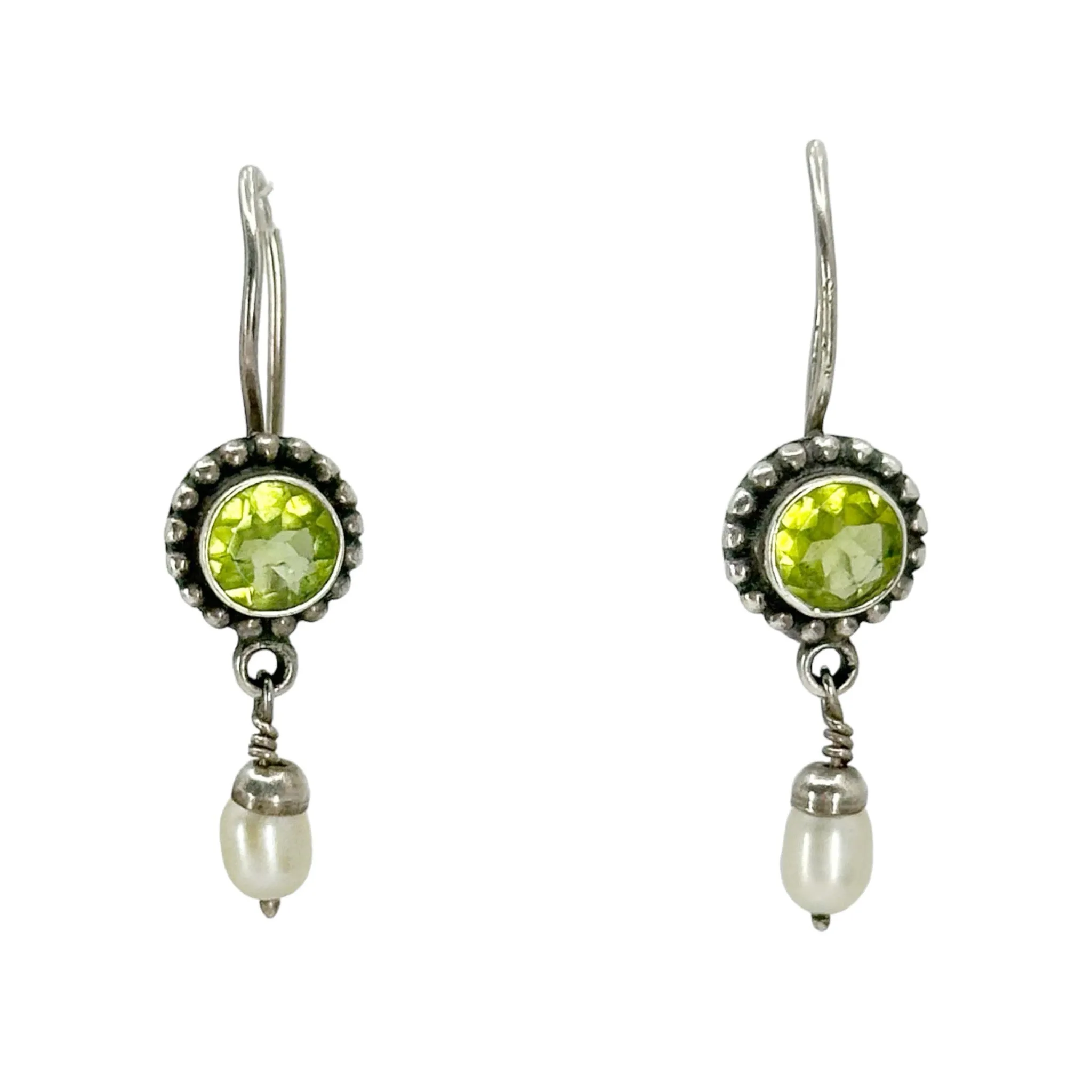 Sterling silver Pearl & peridot drop earrings GM112