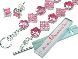 Sterling Silver Pink Ice CZ Bracelet and Earrings Set