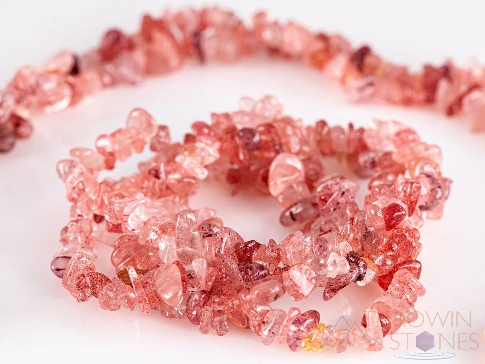 STRAWBERRY QUARTZ Tanzberry Crystal Necklace - Chip Beads - Long Crystal Necklace, Beaded Necklace, Handmade Jewelry,  E1646