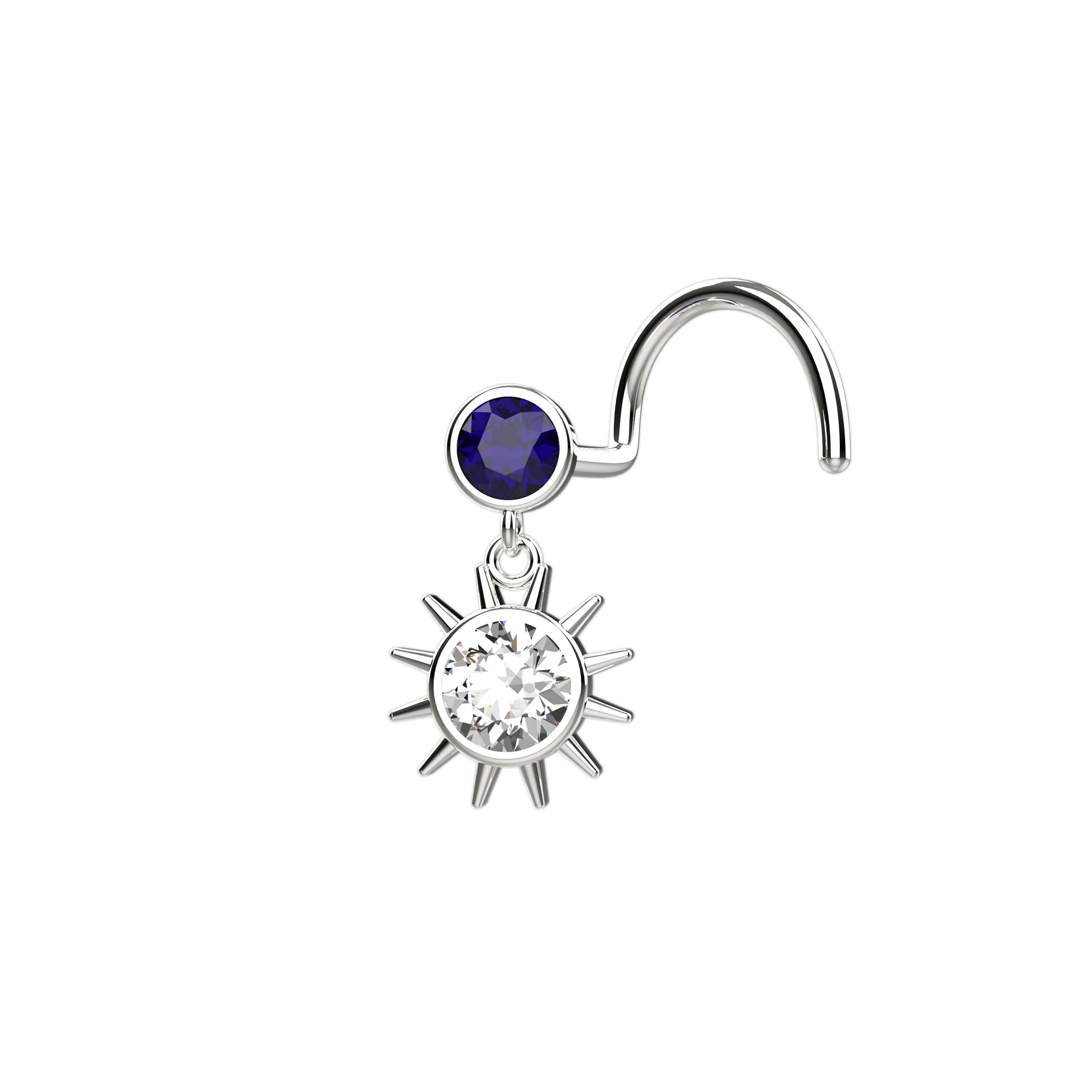 sun nose stud – gold dangle nose ring for stylish piercings