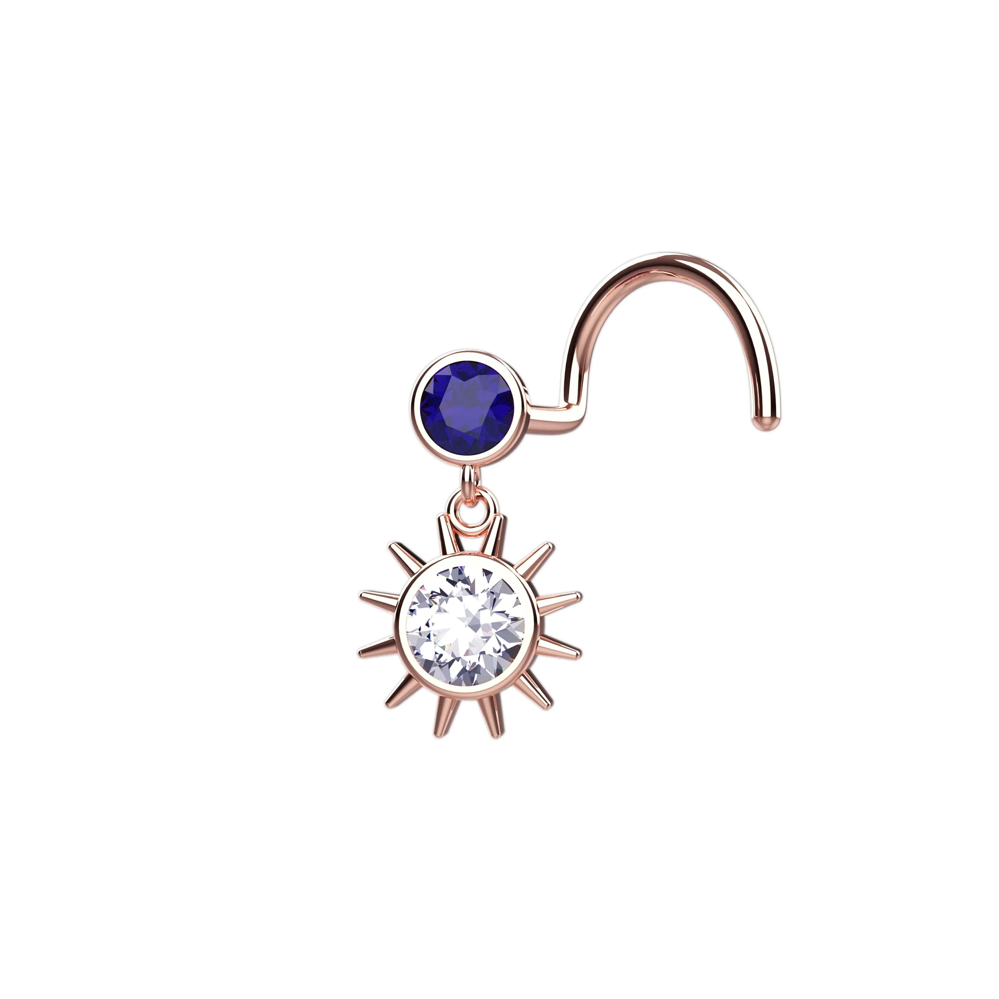 sun nose stud – gold dangle nose ring for stylish piercings