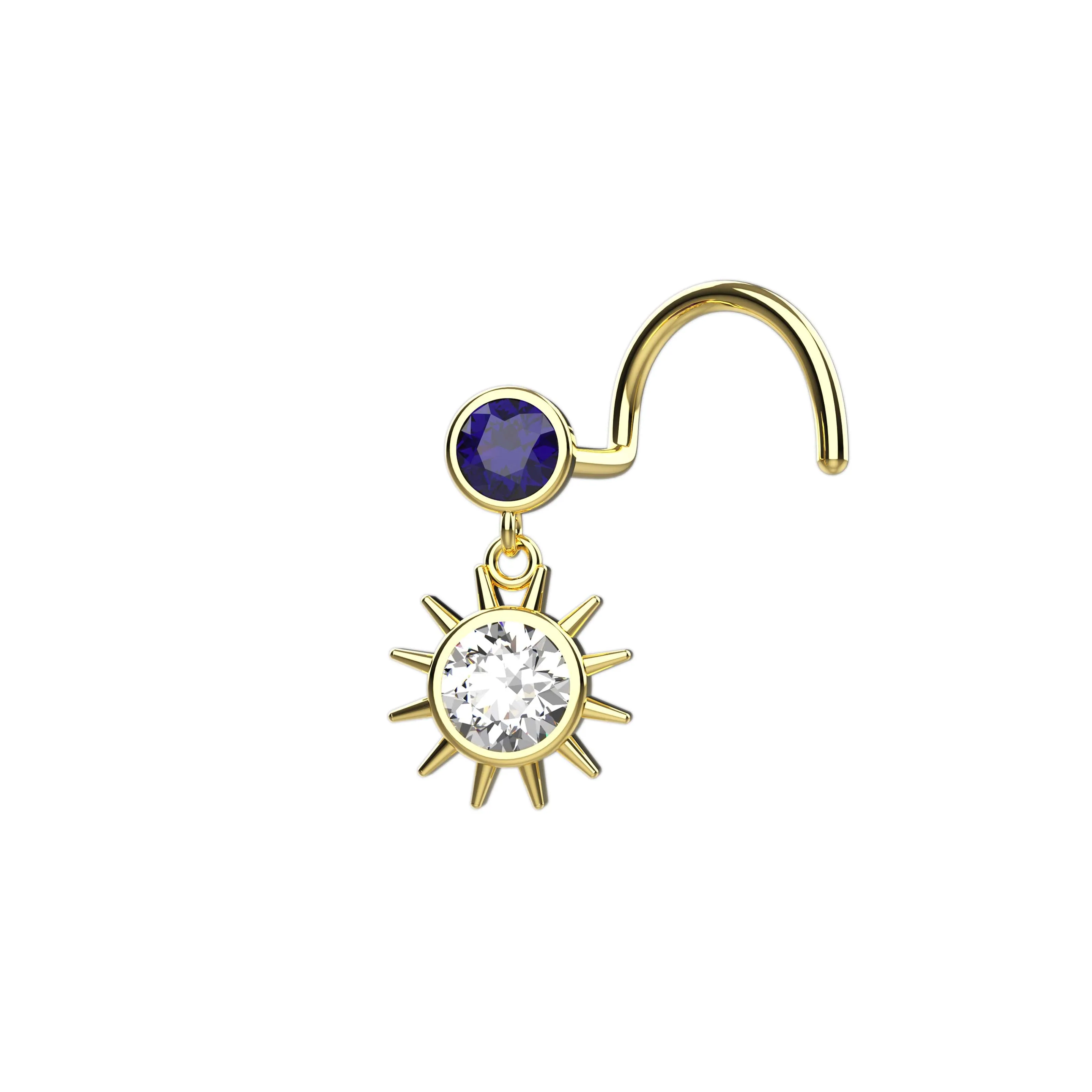 sun nose stud – gold dangle nose ring for stylish piercings