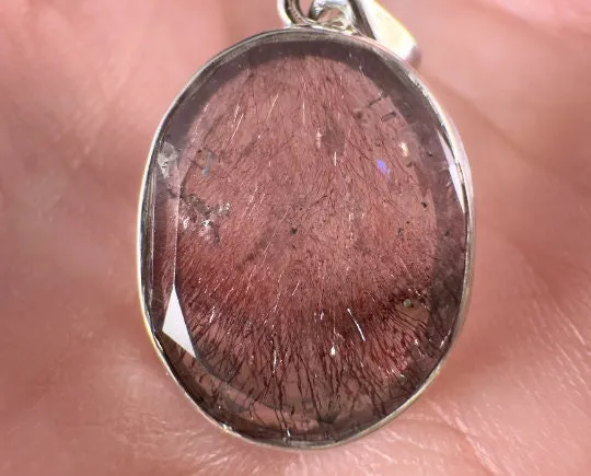 SUPER SEVEN QUARTZ Crystal Pendant - Sterling Silver, Oval - Fine Jewelry, Healing Crystals and Stones, 54131