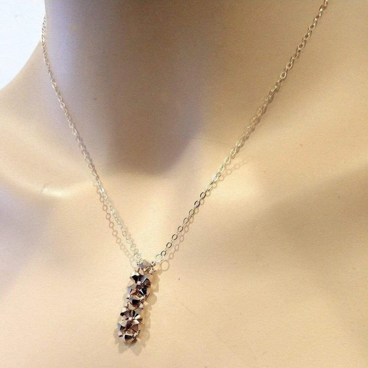 Super Sparkly Crystal Rock Candy Beaded Rose Gold Crystal Bar Necklace