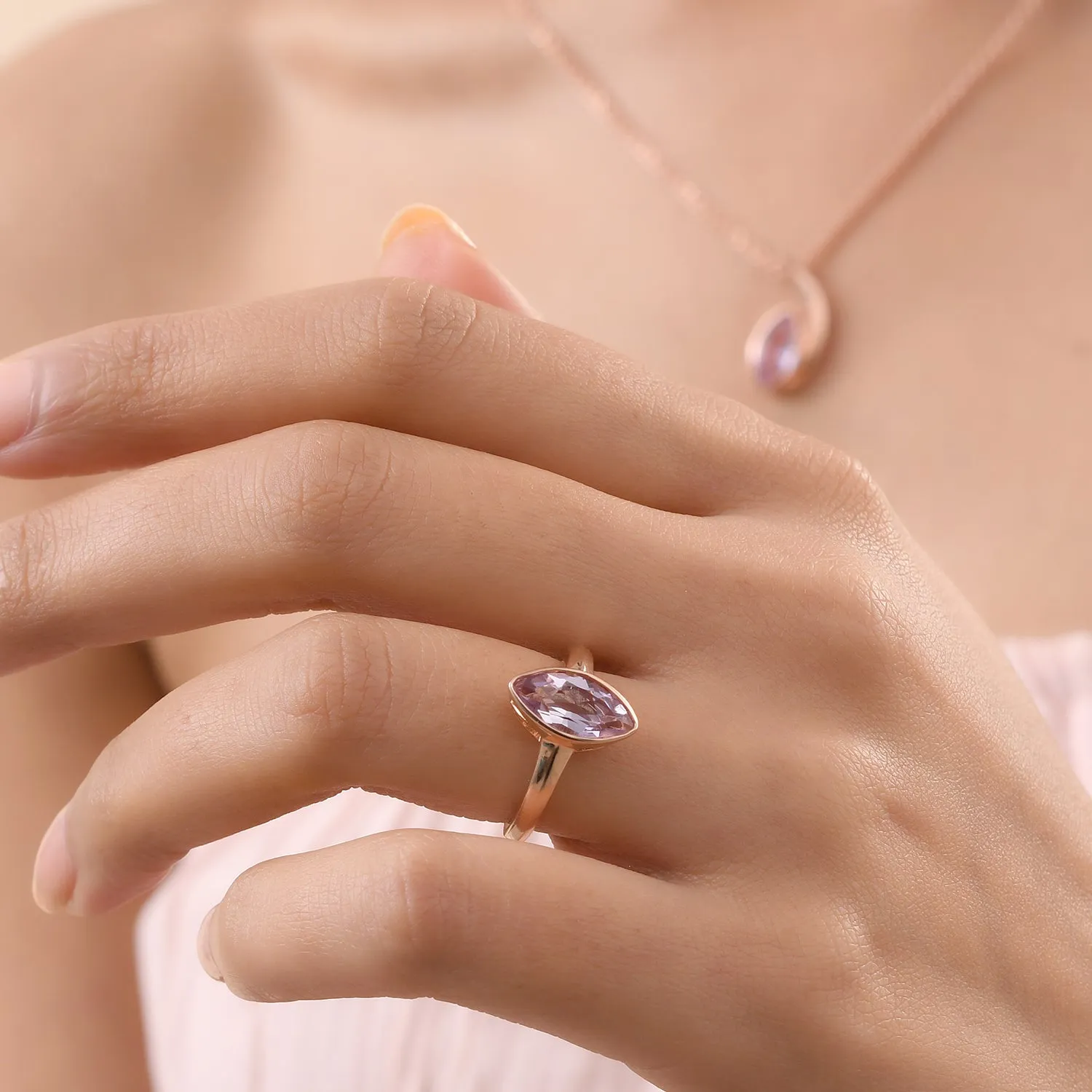Surf Moon Ring with Pink Amethyst