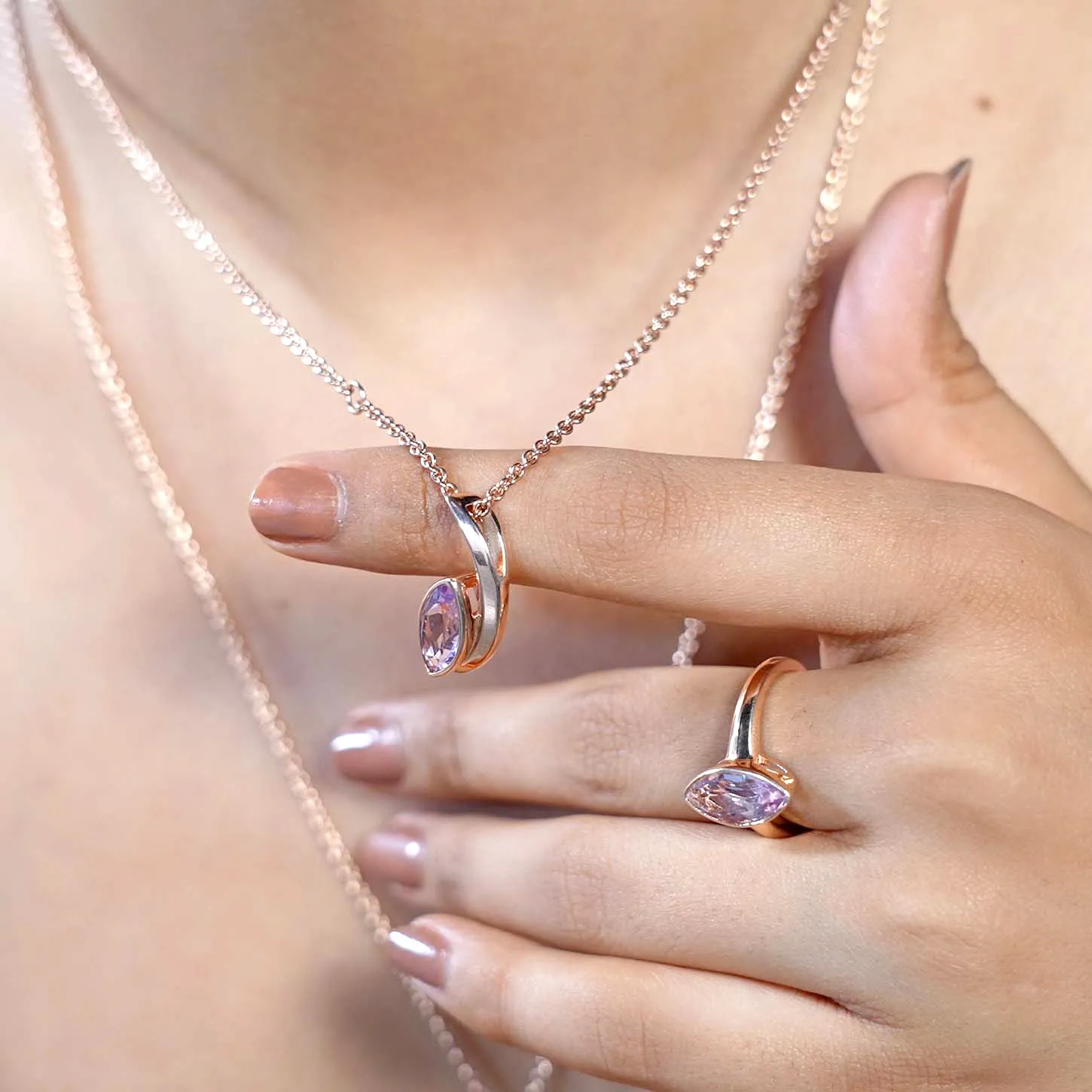 Surf Moon Ring with Pink Amethyst
