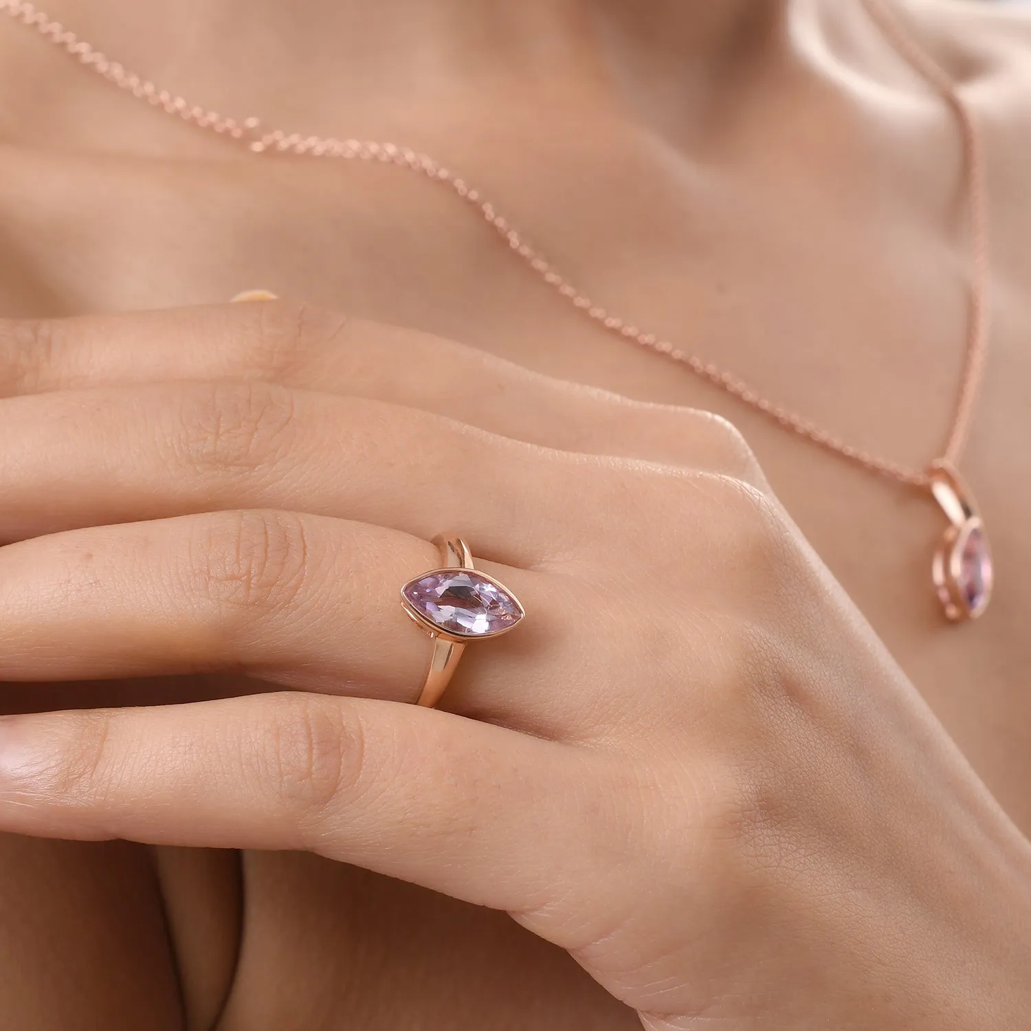 Surf Moon Ring with Pink Amethyst
