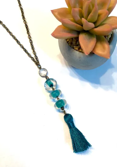 Teal Tassel Necklace