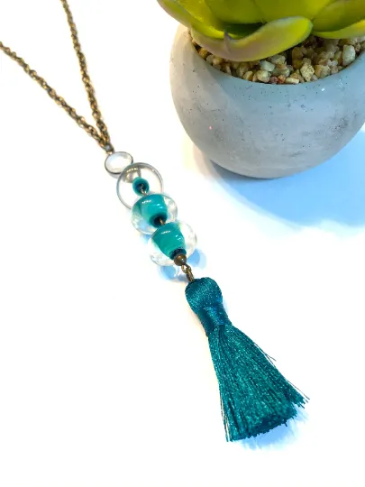 Teal Tassel Necklace