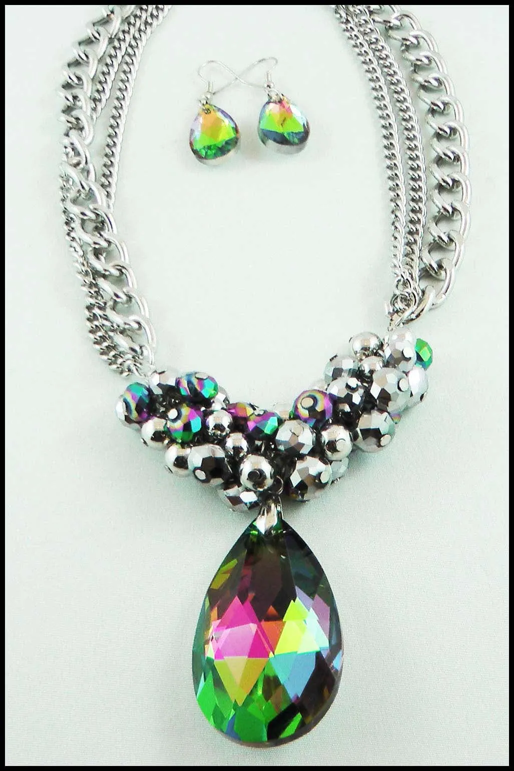 Teardrop Jewel Necklace and Earring Set