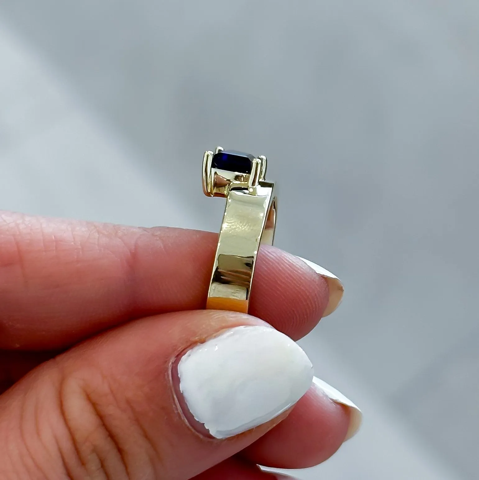 Trapezoid Amethyst Gemstone Offset Cigar Band Ring