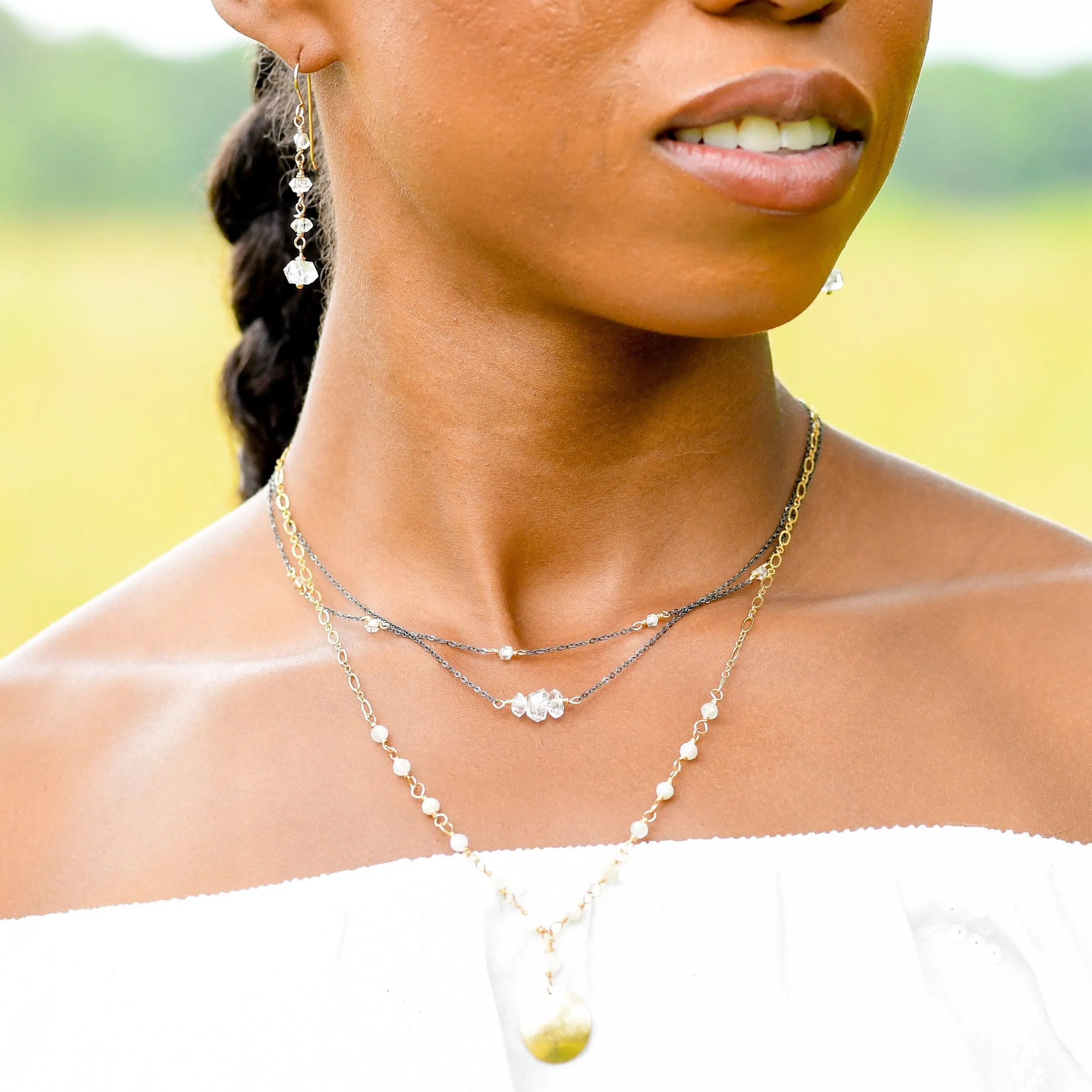 Tula Necklace - 14k Gold-Fill, Oxidized Silver   Herkimer Diamond