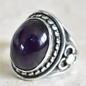Vintage Design Amethyst Crystal Silver Ring - Perfect Jewellery Gift